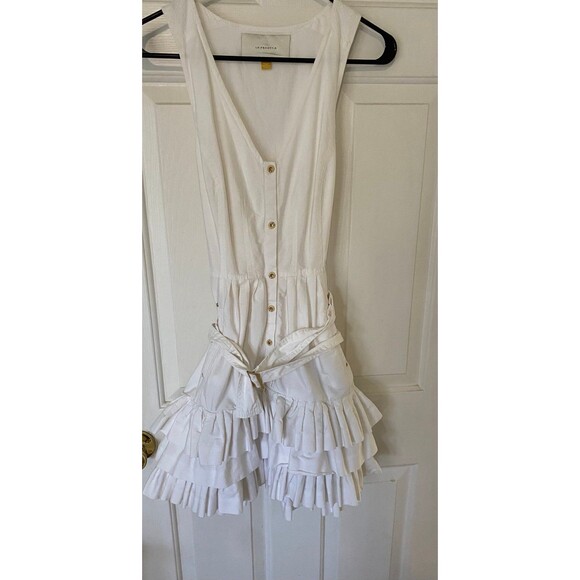Leifsdottir dress off white ruffles sleeveless womens 6 cotton - Picture 3 of 12